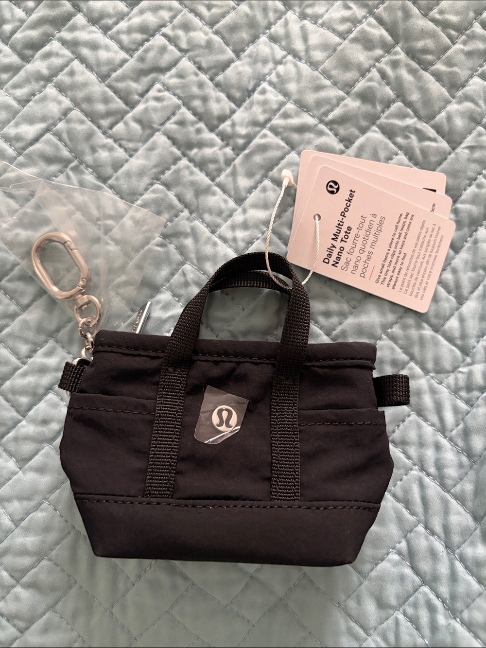 Lulu Lemon daily black multi pocket nano tote keychain
